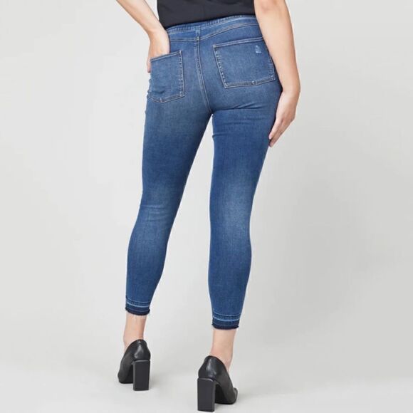 SPANX Distressed Ankle Skinny Jeans in Medium Wash - Picture 2 of 6